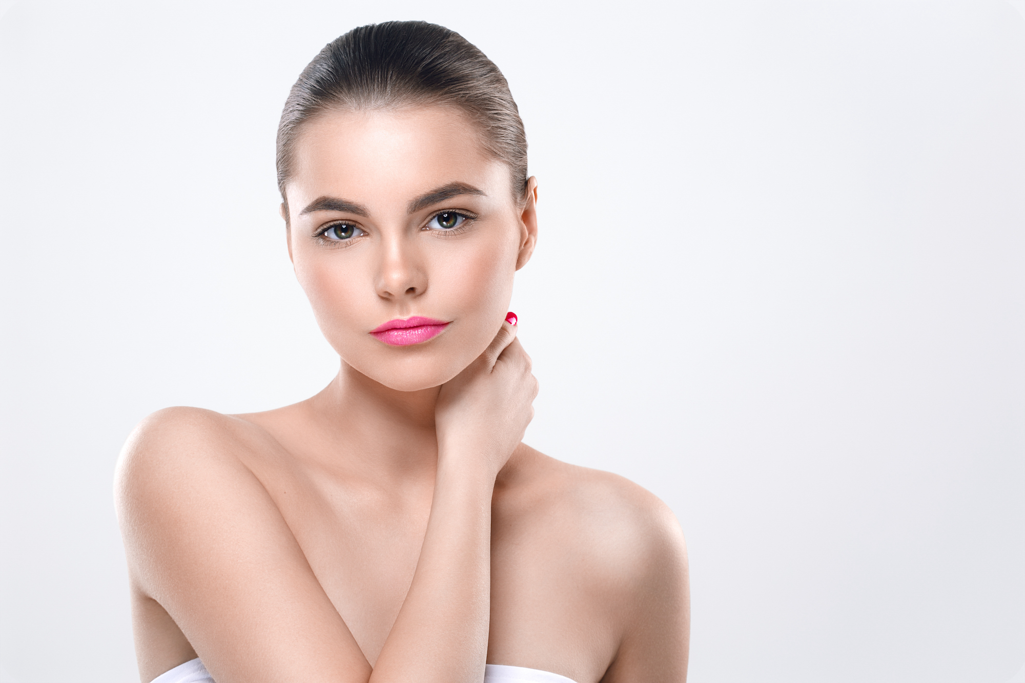 Woman skin face , beautiful healthy skin care female portrait, clean face without makeup, natural makeup young beauty model isolated on white. Studio shot.